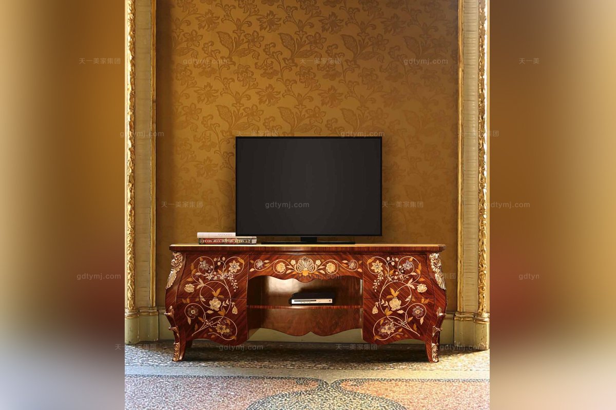 Minotti Luigi&Benigno歐式實木雕花木飾麵拚花電視櫃