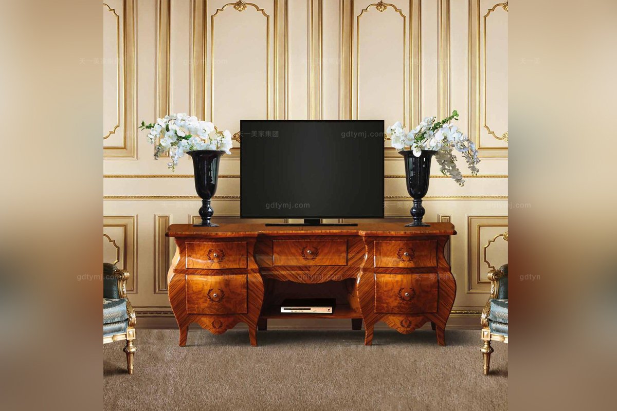 Minotti Luigi&Benigno歐式實木雕花木飾麵拚花電視櫃係列