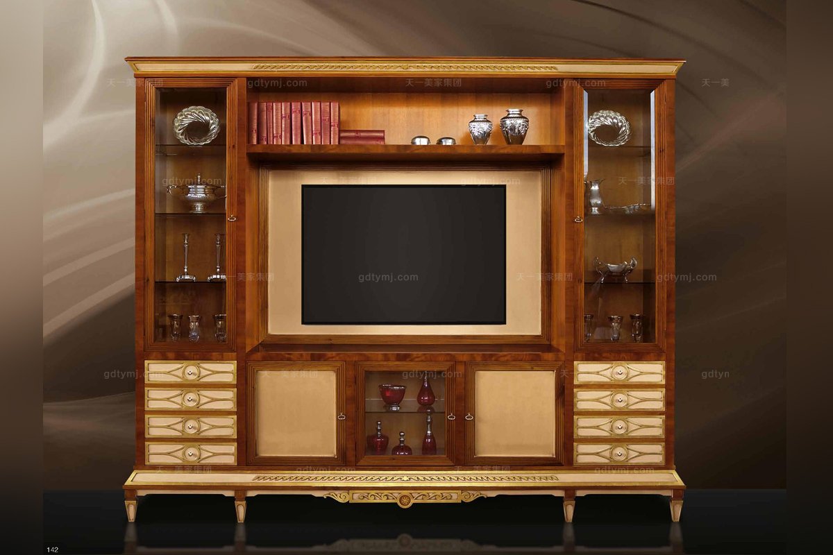 Minotti Luigi&Benigno歐式實木雕花櫻桃色電視櫃