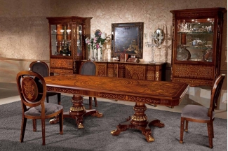 Minotti Luigi&Benigno歐式實木雕花台麵拚花櫻桃色餐廳係列