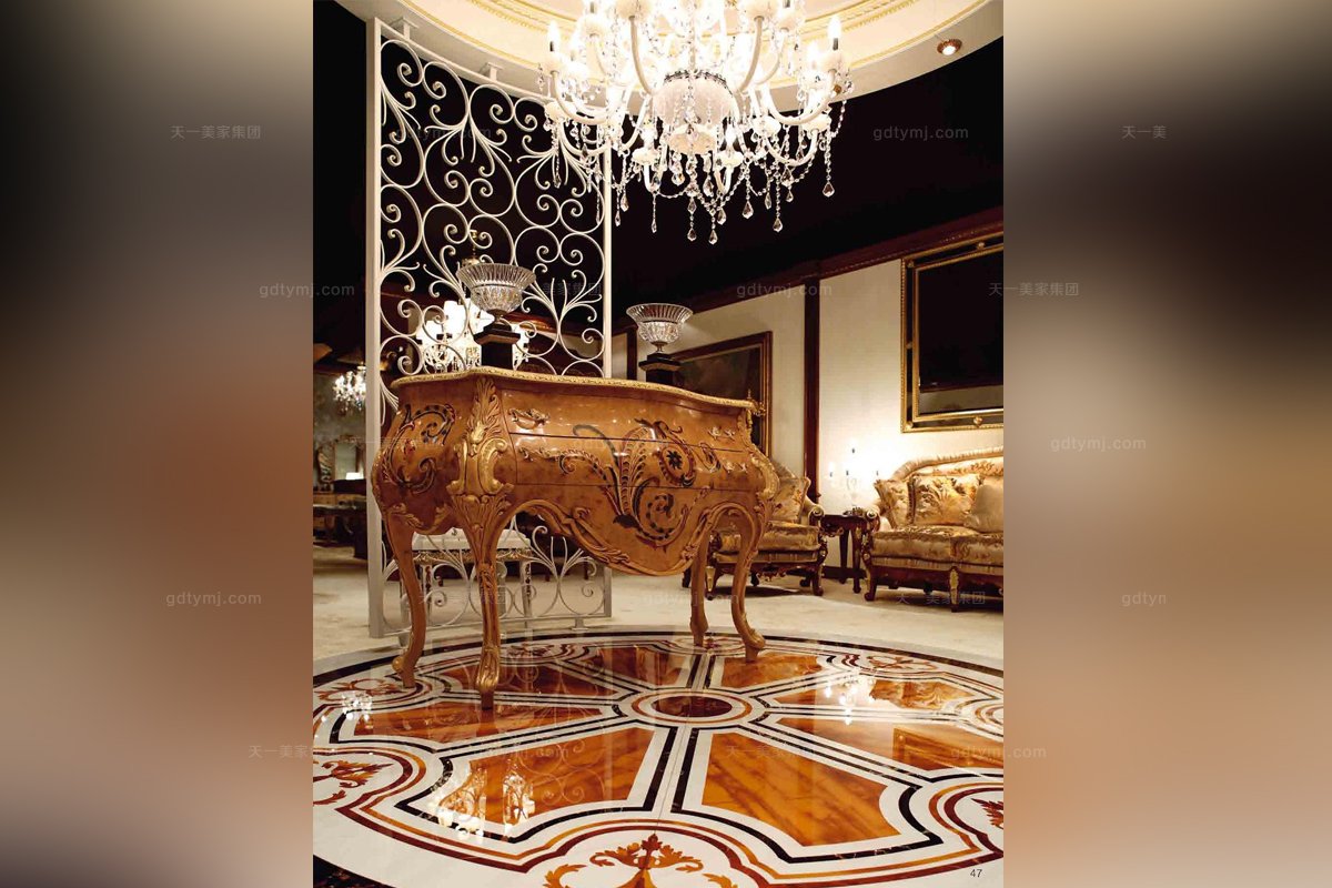 Minotti Luigi&Benigno歐式實木雕花木皮拚花裝飾櫃