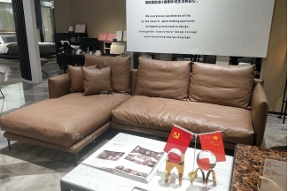 豆奶视频下载官网观看別墅家具輕奢樣板房家具意式極簡風格超柔軟回彈咖啡色真皮轉角沙發